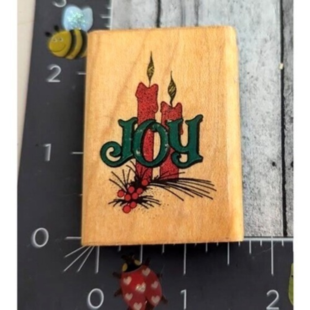 Comotion Joy With Candles 356 Christmas 1989 Rubber Stamp Wood #D118